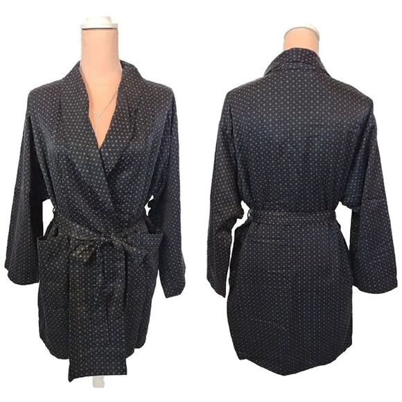 Victoria's Secret VTG 1999 Black Floral Short Robe with Pockets Size XS/ S - Picture 4 of 16